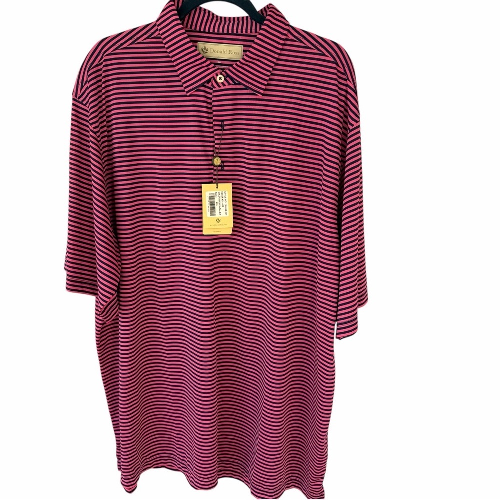 Donald Ross Sport Polo XXL Pink Navy Striped Golf Shirt NWT